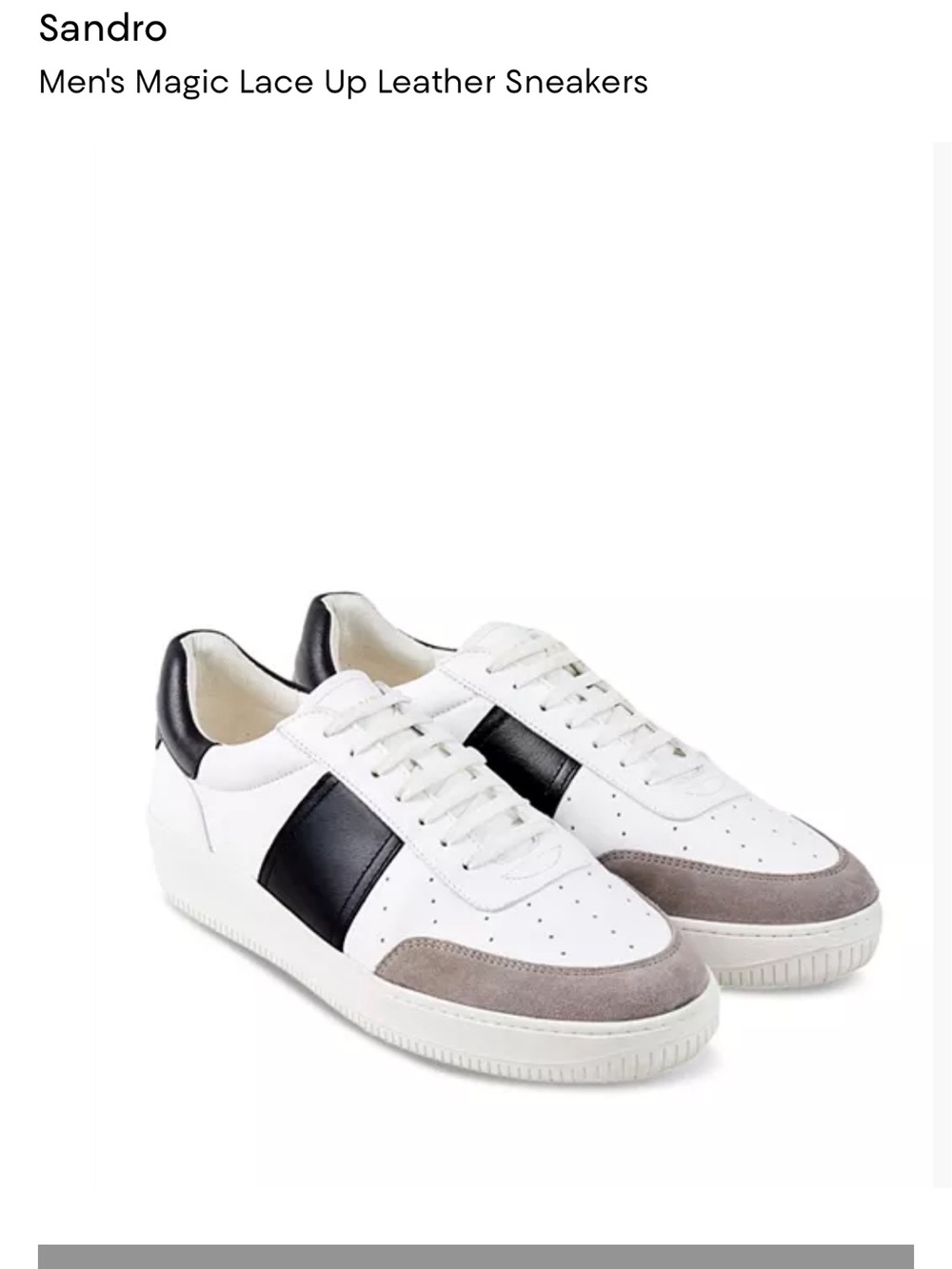Sandro White Leather magic lace-up Sneakers with Black Panel and Gray Suede Toe